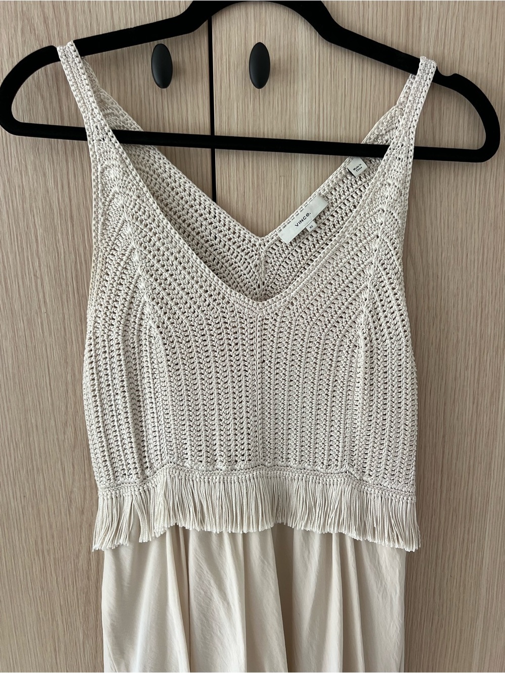 Vince fringe top silk cream dress
